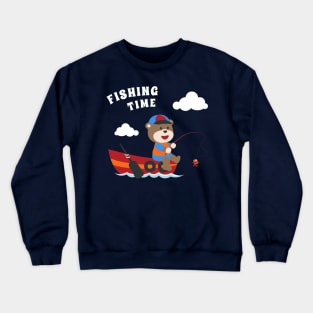 Vector cartoon illustration of cute bear fishing on sailboat with cartoon style. Crewneck Sweatshirt